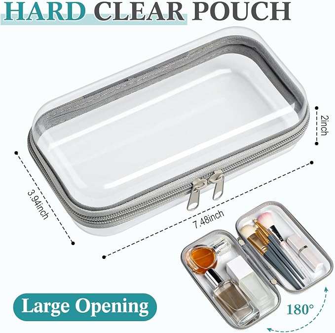 Sanwuta 6 Clear Hard Zipper Case,Gray,7.48 X 3.94 X 2 Inch | Pencil Case Pouches ,Makeup Bag,Plastic Toiletry Diaper Bag ,Travel Toy Storage,Waterproof Organizer Bins - Image 2