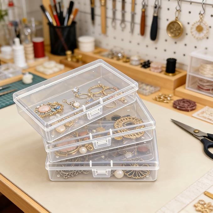 12 Pack Rectangular Clear Plastic Storage Containers | 5.3 x 3.1 x 1.18 inch, Hinged Lid, For Beads and Small Craft Items - Image 5