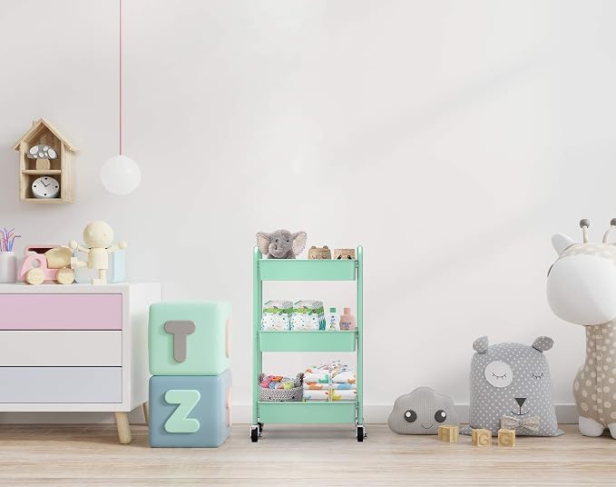CAXXA 3-Tier Rolling Metal Storage Organizer - Mobile Utility Cart, Kitchen Cart with Caster Wheels (Aqua Green) - Image 6
