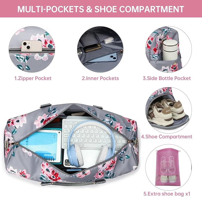 Duffle Bag for Travel, Weekender Bag with Shoe Compartment, Carry On Overnight Bag for Women with Toiletry Bag, Gym Bag with Wet Pocket, Hospital Bags for Labor and Delivery Beige - Image 3