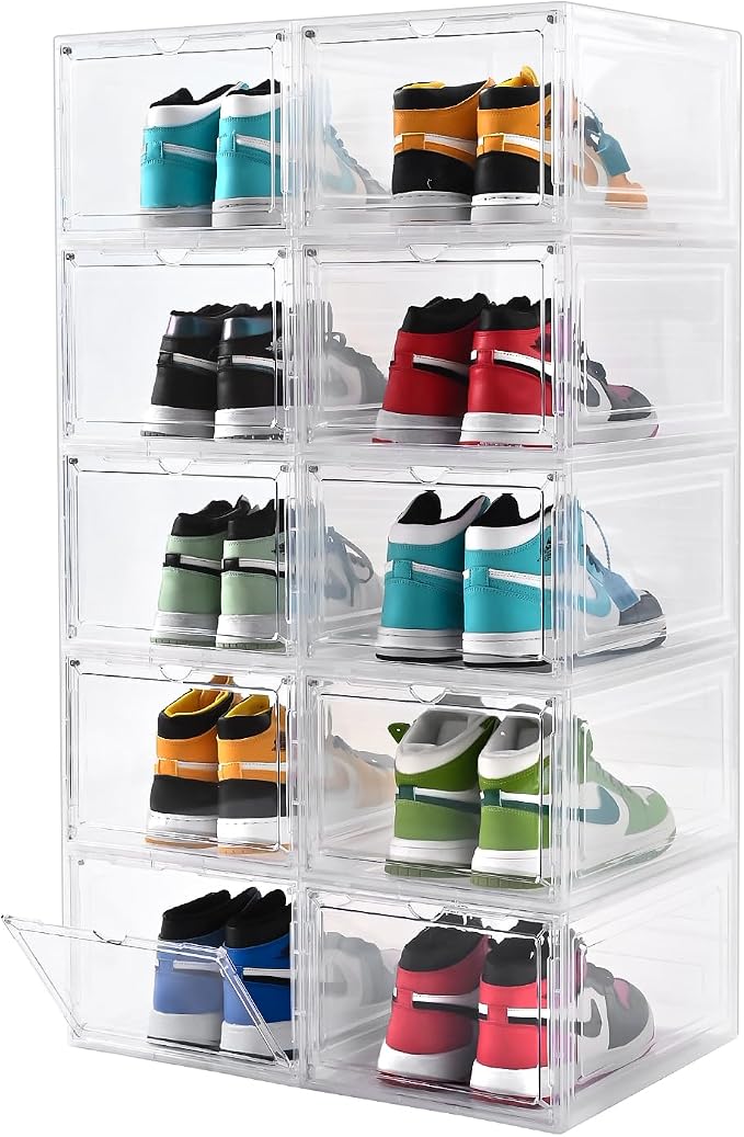 Large Shoe Boxes Clear Plastic Stackable，Drop Front Shoe Box with Clear Door, Shoe Containers For Sneaker Display,Fit up to US Size12 by beehomay