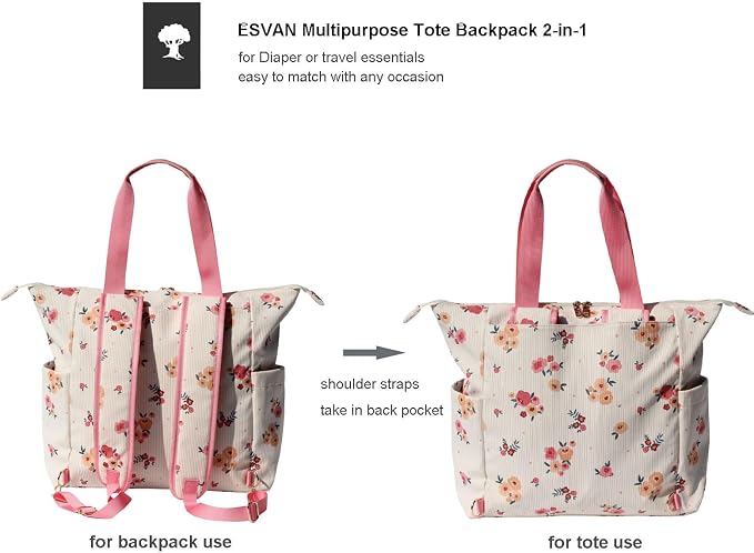 Diaper Tote Bag Totepack Backpack 2 in 1 for Women Multifunctional Large Capacity with Insulated Pockets Travel | Multifunctional - Image 3
