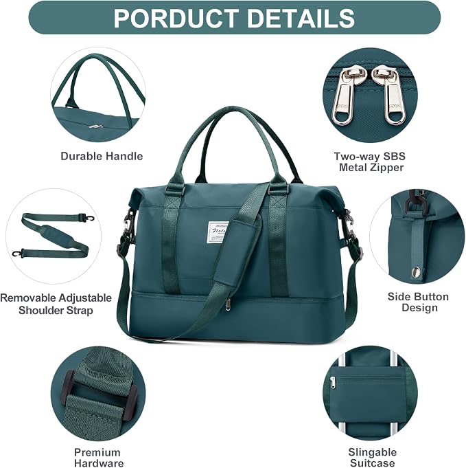 Weekender Bags for Women, Carry-On Overnight Travel Duffel Bag | Travel Bag with Shoes Compartment & Toiletry Bag, Extra Large, 3 Pcs Set - Image 7