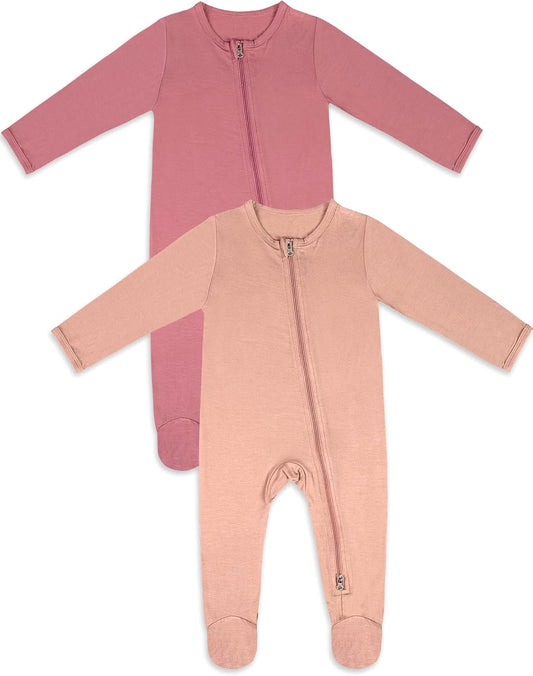 Jimonda Bamboo Baby Pajamas,Unisex Boys Girls One-Piece Footies,Long Sleeve Sleepers 2-Way Zip closure Romper