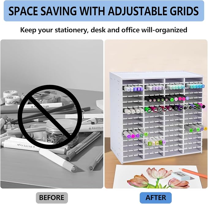 Marker Organizer,240 Slots Marker Storage Organizer with Divider | Marker Holder,Adjustable Marker Rack for Pens,Colored Pencils,Art Brushes,Home Office Art Room and Classroom Desk Organizer - Image 3