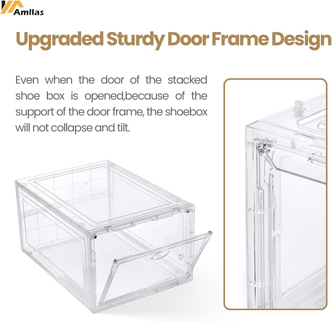 12 Pack Clear Shoe Storage, Stackable Shoe Organizer, Shoe Boxes for Closet | Plastic Shoe Containers with Magnetic Door, Sturdy Sneaker Storage Organizer, Shoe Cabinet Fit up to US Size 12 - Image 5
