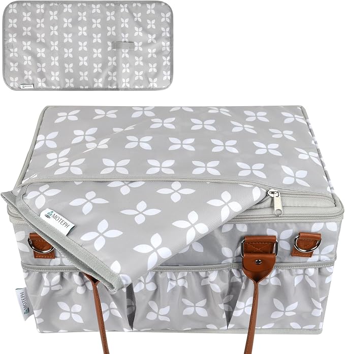 Diaper Caddy with Changing Mat, Large Baby Diaper Caddy Organizer with Lid, Portable Organizer Basket for Nursery and Car, Shoulder Strap and Pacifier Organizer - Image 5