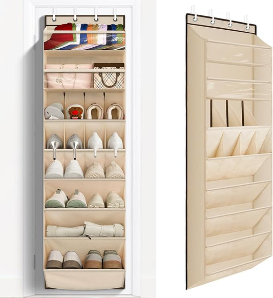 1 Pack Over The Door Shoe Organizer, 8 Shelves Hanging Shoe Organizers, | 68" Exlarge Deep Pockets Shoe Rack for Closet, Shoe Holder for Boots, Sneakers, Heels, Over Door Organizer in Home, RV, Beige by Fentec