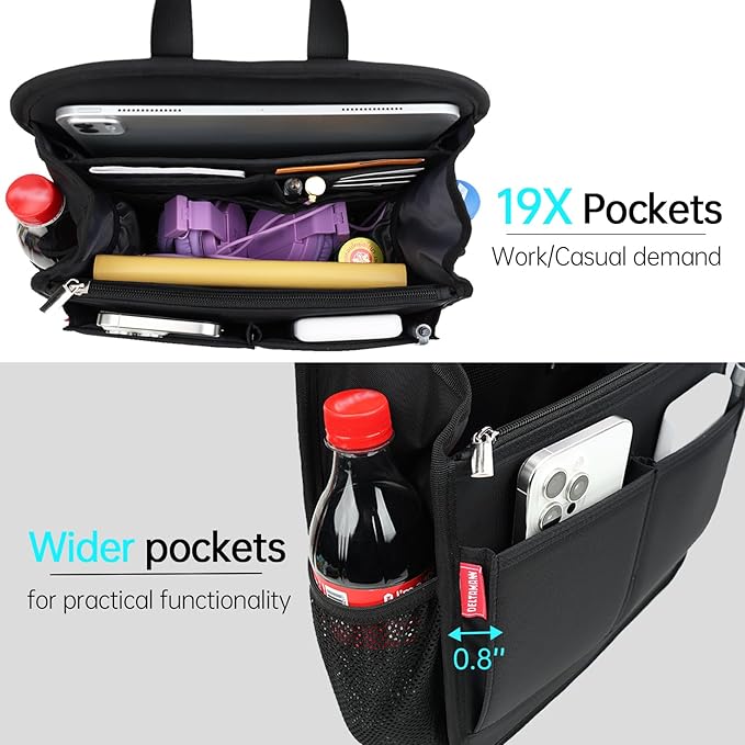 Large Premium Wider Rugged Backpack Organizer Insert for Men Women Work Travel -19 Pockets, Padded Nylon-Black - Image 4