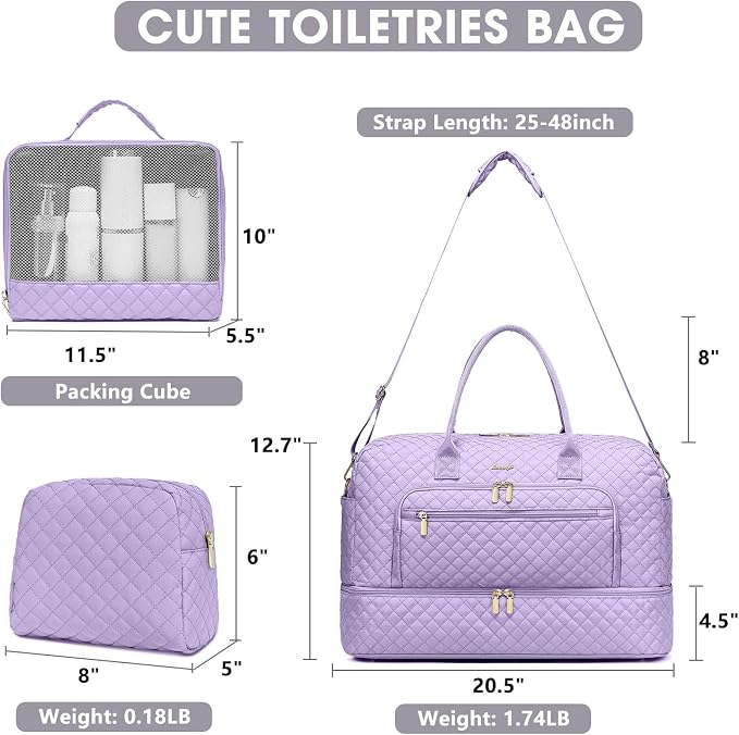 Large Women Travel Duffle Bag, Weekender Bags for Women with Shoe Compartment, Carry on Overnight Bag with Toiletry Bag, Gym Duffel Bag with Wet Pocket, Hospital Bags for Labor and Delivery 3 PCS Set - Image 3