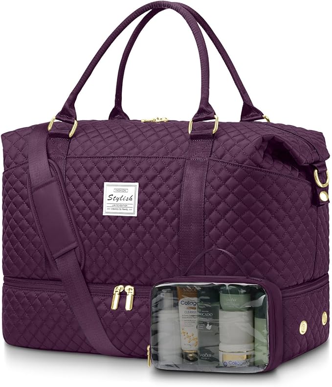Women Weekender Travel Duffle Bag: Travel Duffel Overnight Bags with Shoe Compartment Carry on Tote Bag Toiletry Bag Weekend Yoga Gym Hospital Bags for Labor and Delivery with Wet Pocket Dark Purple by FIUAIE