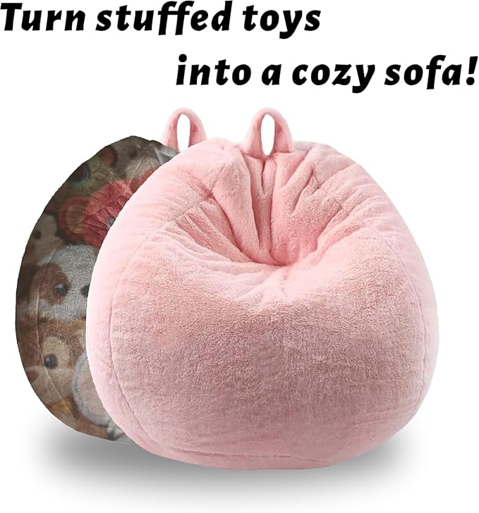 Faux Fur Bean Bag Cover (No Filler) Stuffed Animal Storage Adults Kids Pink | Bean Bag Covers Large Bean Bag Sofa for Kids Teens, furry fuzzy surface, for living room bedroom kids holiday gift - Image 3
