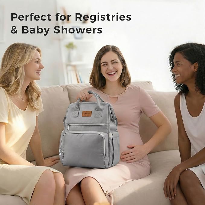 Diaper Bag Backpack with Wet/Dry Pocket, Changing Pad, 27L Grey | 14 Pockets, 3 Insulated Bottle Pockets & Rear Opening for Organizing, Stroller Straps & Luggage Sleeve for Travel - Image 8