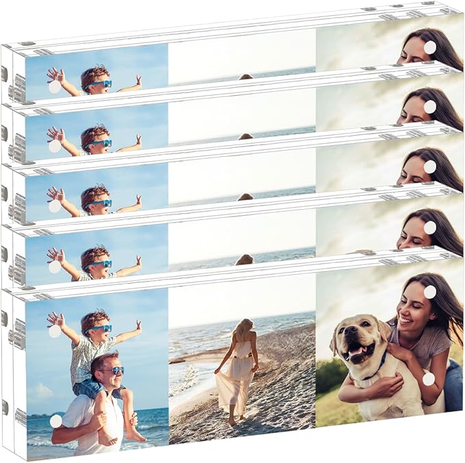 ILYXY 5 Pack Acrylic Frame 2x6, 20% Thicker, 20mm Thick Frameless Clear Picture Frame, Double Sided Magnetic Photo Frame, Free Standing Desktop Display Stand Acrylic Picture Frames by ILYXY