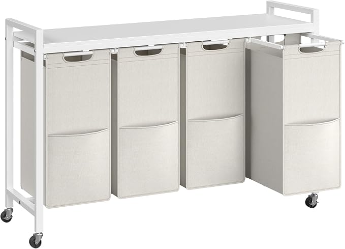 HOOBRO Laundry Sorter 4 Sections, Laundry Hamper with Wheels, 4 × 10.5 Gal (40 L), Rolling Laundry Basket, Pull-Out and Removable Oxford Fabric Bags, White WG04XY01 by HOOBRO