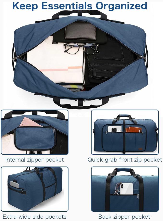 100L Travel Duffle Bag for Men, Urtala 32” Large Duffle Bag for Traveling with Shoe Compartment, Foldable Travel Duffel Bag for Men Women Waterproof & Tear Resistant (Dark Blue, EXTRA LARGE, 100L) - Image 3