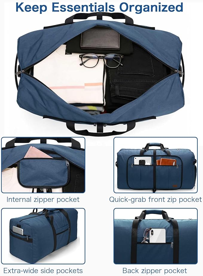 120L Foldable Waterproof Travel Duffel Bag for Men and Women with Shoe Compartment (Dark Blue, EXTRA LARGE, 120L) - Image 3