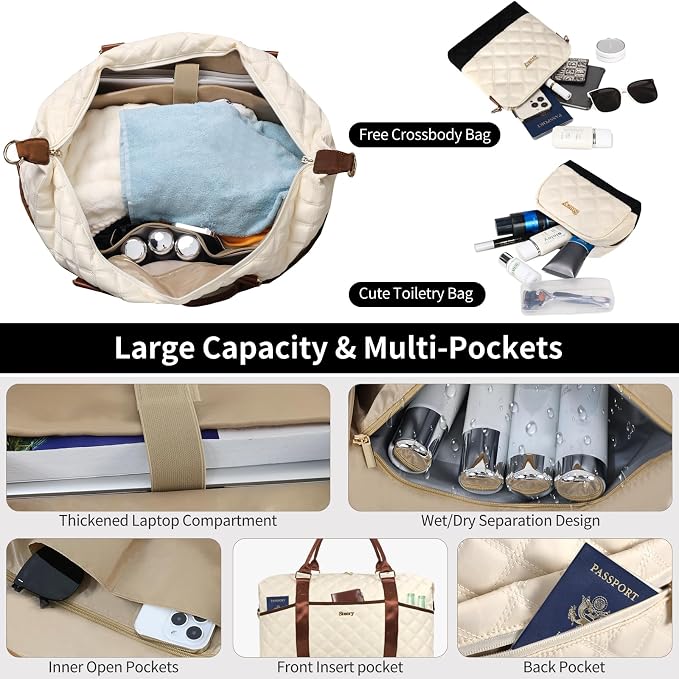 Weekender Bag, Large Travel Duffel Bag for Women, Carry on Overnight Bag with Shoe Compartment and Toiletry Bags - Image 3