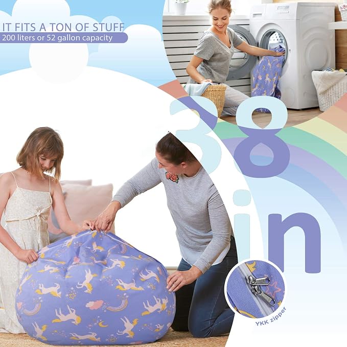 Aubliss Stuffed Animal Bean Bag Storage Chair | (Light Blue Unicorn, Large (38'')) - Image 5