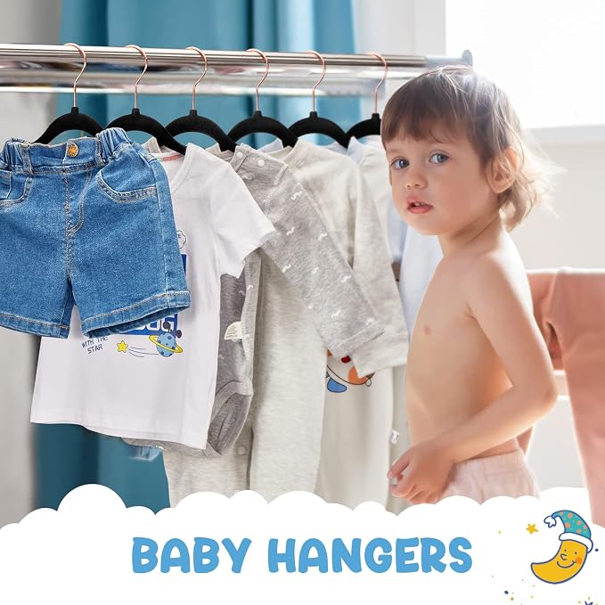 HOUSE DAY Velvet Baby Hangers for Closet, Kids Hangers Velvet 60 Pack, Non Slip Toddler Hanger 11.8 Inch, Durable Childrens Hanger for Newborn Baby Clothes- Black | Black Non Slip Toddler Hanger 11.8 Inch, Durable Childrens Hanger for Newborn Baby Clot... - Image 2