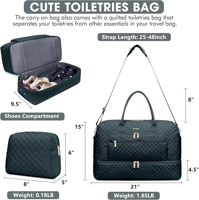 Travel Duffle Bag Weekender for Women - 38L Carry-On Overnight Bag Personal Item Bag with Shoe Compartment & Wet Pocket Weekend Tote Bags with Toiletry Bag Hospital Bags for Labor and Delivery - Image 2