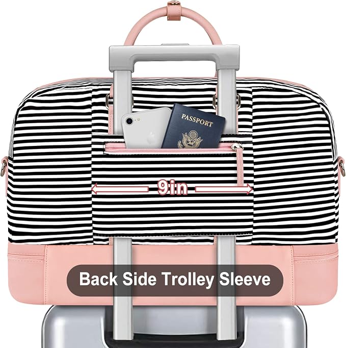 Weekender Bag for Women, Large Overnight Bag Canvas Travel Duffel Bag Carry On Tote with Shoe Compartment 21" 3Pcs Set - Image 4