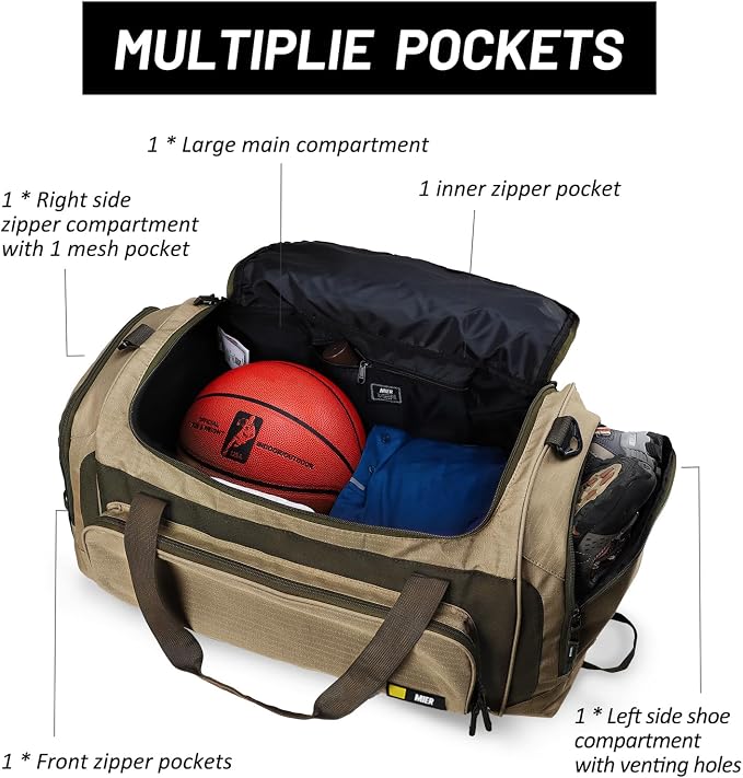 MIER Large Gym Bag for Men 60L Duffel Bag with Shoe Compartment | Lightweight & Durable Sports Duffles; Suited for Workout Fitness Travel Weekender; Water Resistant; Adjustable Shoulder Strap - Image 2