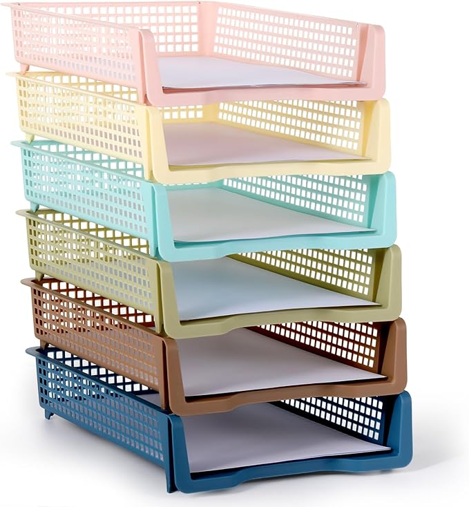 Set of 6 Boho Turn in Trays for Teachers Stackable Classroom Paper Letter Trays Plastic Classroom Desk Letter Organizer Tray Storage Baskets for Library, Drawers, Office, Home by CHUNNIN