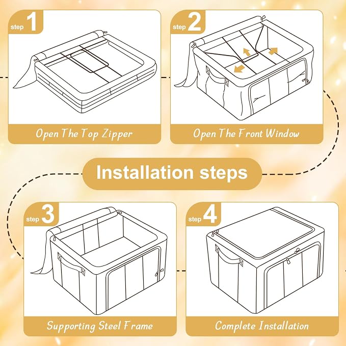 3 Pack Clothes Storage Bins with Metal Frame,Foldable Storage Bin with Lid for Clothes,Stackable Cotton Linen Fabric Organizer Set with Carrying Handles and Clear Window(Grey Checkered, 66L) - Image 6