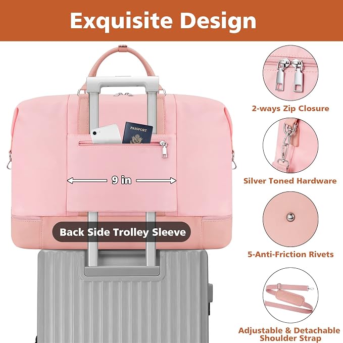 TIBES Travel Weekender Bag for Women, Overnight Bag with Shoe Compartment | 3PCS Large Travel Duffel Bag for Gym, Travel, Hospital, Business Trip, Carry On Tote, Wet & Dry Separation, Water Resistant - Image 5