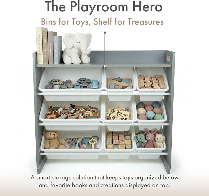 Humble Crew Kids Toy Organizer with Display Shelf, 9 Bins, 3 Tier Storage | Sturdy wood and steel toddler shelf, removable BPA-free containers, wall anchor anti-tip safety kit for bedroom or classroom - Image 6