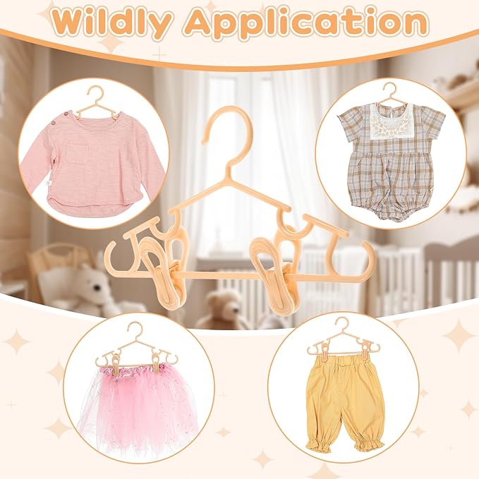 Hsei Baby Hanger with Clip for Pant,120 Packs Total,Orange,10.6 Inch | 40 Kids Plastic Hanger with 80 Clips for Newborn, Nursery, Daycare, Preschool, Closet, Wardrobe Organizer for Baby Shower - Image 2