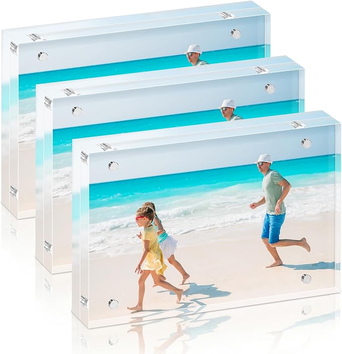4x6 Acrylic Picture Frame Set of 3, 20mm Thick, Tabletop Display | Double-Sided Transparent Magnetic Frameless Photo Frame, for Photos, Fits Home, Office by WelcometoFisnish