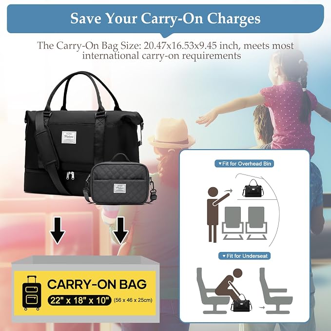 Weekender Bags for Women,Personal Item Travel Bag with Shoes Compartment | Overnight Travel Duffel Bag with Grid Travel Set,Carry-On Bag,3 Pcs Set,Extra Large - Image 3