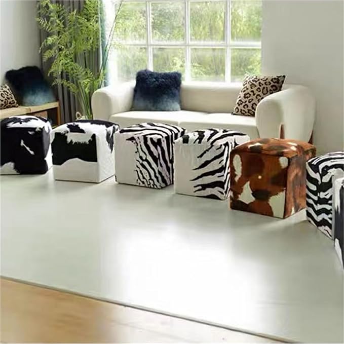 Square Faux Fur Pouf Ottoman Cover Footstool (No Filler) Indoor Beanbag Puff Footrest Footstool Washable Storage Bean Bag Chair Floor Pouf Covers Casual Bedroom(Dark Brown) - Image 7