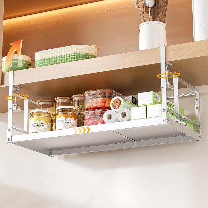 prueBox Under Shelf Storage Basket Organizer Adjustable Hanging Holder with Knob Lock, Heavy Duty Metal Panel for Pantry, Kitchen, Office, Closet, 11.8"-19.3" Wide, White, 1 Pack by Unknown
