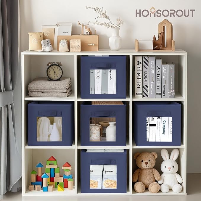 Storage Cube 11 Inch - Cube Storage Bins with Window, Closet Storage Baskets with Handle, Fabric Bins for Closet, Shelves, Toys, Clothes, Set of 16, Navy Blue - Image 3
