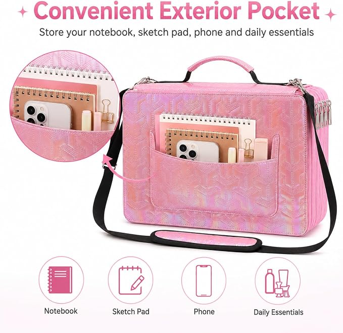 Large Capacity Colored Pencil Case - 500 Slots PU leather with Zipper Closure Portable Organizer for Watercolor Pencils Ideal for Artists（Pink） - Image 5