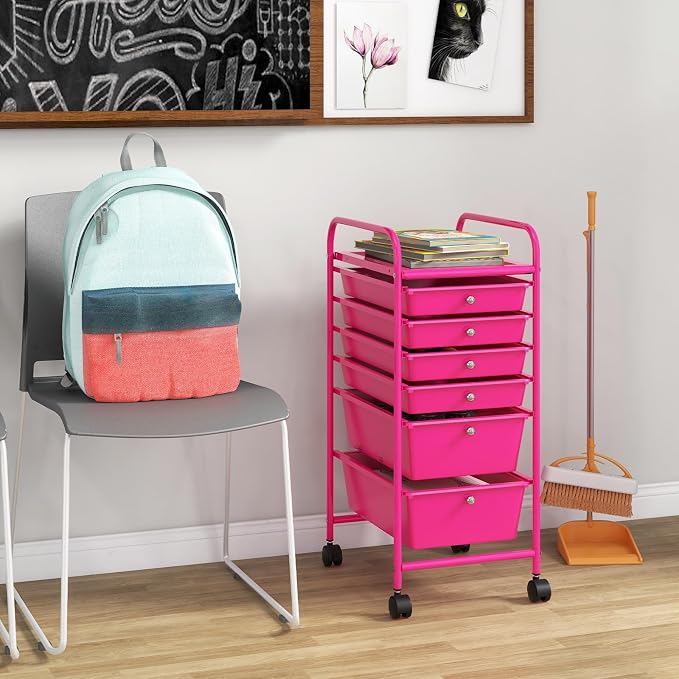 Giantex 6 Storage Drawer Cart Rolling Organizer Cart for Tools Scrapbook Paper Home Office School Multipurpose Mobile Utility Cart (Macaron) - Image 8