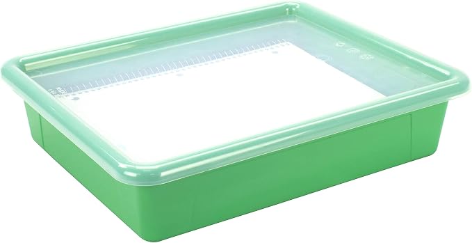 Storex Letter Size Flat Storage Tray – Organizer Bin with Non-Snap Lid for Classroom, Office and Home, Green, 5-Pack (62539U05C) - Image 8