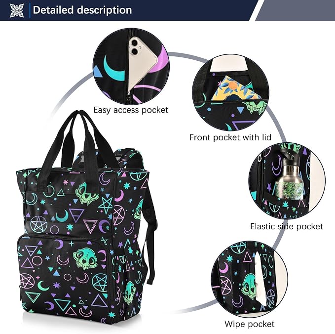MNSRUU Diaper Bag Magic Skulls Diaper Bag Backpack Multifunction Travel Diaper Bag Tote Large Capacity Diaper Changing Backpacks for Moms Dads - Image 2