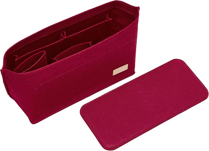 Purse Organizer Insert for Handbags & Base Shaper 2pc Set, Felt Neverfull MM Organizer Insert, Tote Bag Organizer with Zipper and Bottle Holder, Fit Speedy 30 Neverfull MM and More,Burgundy-L by Doxo