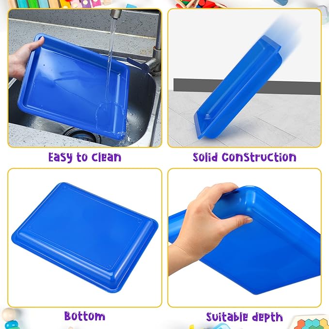 Maitys 24 Pcs Plastic Art Tray 11x8.7x1 Inch Activity Craft Tray,Colorful | Classroom Serving Trays, Stackable Storage, Sand Trays for School Painting Beads Crafts DIY Projects - Image 2