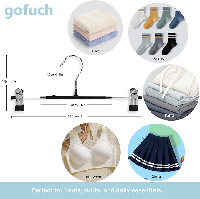Pants Hangers with Clips - 20 Pack Gray 12 Inch | Heavy Duty, Non-Slip Adjustable Space Saving Skirt Hangers for Pants, Jeans, Shorts - Image 2