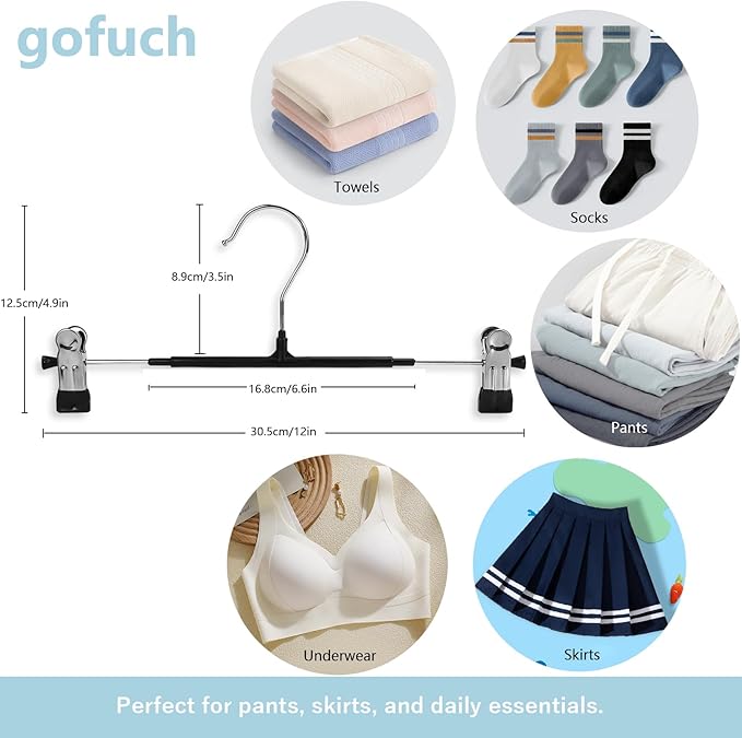 Pants Hangers with Clips - 30 Pack Heavy Duty, Non-Slip Adjustable Space Saving Skirt Hangers for Pants, Jeans, Shorts | White | 12 Inch - Image 2