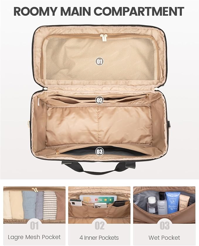 LOVEVOOK Travel Duffle Bag - Weekender & Overnight Bag with Toiletry & Wet Pocket, Carry-On Size, 3pc Set - Image 3
