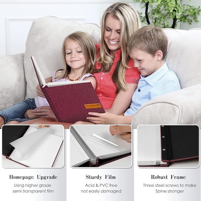 Spbapr Large Photo Album Self Adhesive Magnetic Scrapbook,DIY Scrapbook Album for 4x6 5x7 8x10 Picture,60 Pages Linen Cover Memory Book for Wedding Family Baby Pets, with Metallic Pen and Scraping - Image 3