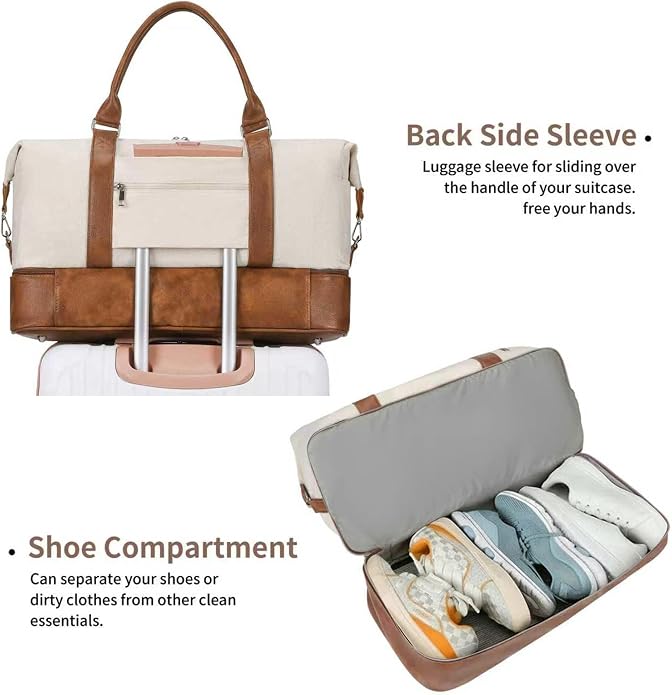 Women's Weekender bag Travel Duffel Bag with Shoe Compartment 21-inch Airline-Approved Carry-On, 2-Piece Overnight Bag Set Personal Item Luggage - Image 7