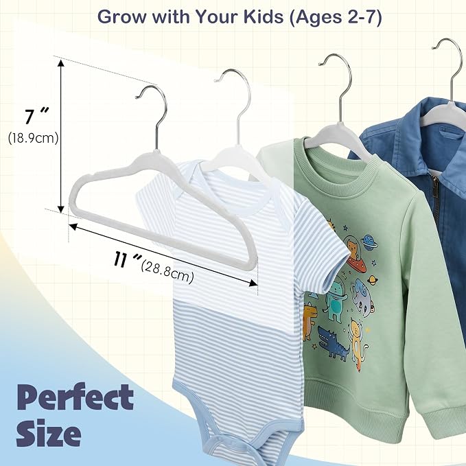 HOUSE DAY 11 Inch Velvet Baby Hangers, Premium Kids Hangers Grey 50 Pack | Durable Non Slip Baby Felt Hanger for Children/ Infant/ Toddler Closet, Ideal Small Hanger for Clothing Storage Everyday Use - Image 3