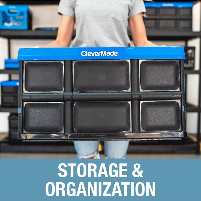 CleverMade Collapsible Storage Bins, 32L, 3 Pack Foldable Storage, Obsidian | Turn Trunk and Garage Clutter into Stackable Order | Reinforced Plastic Handles Up to 66 lb, Then Nests Compactly When Folded - Image 7